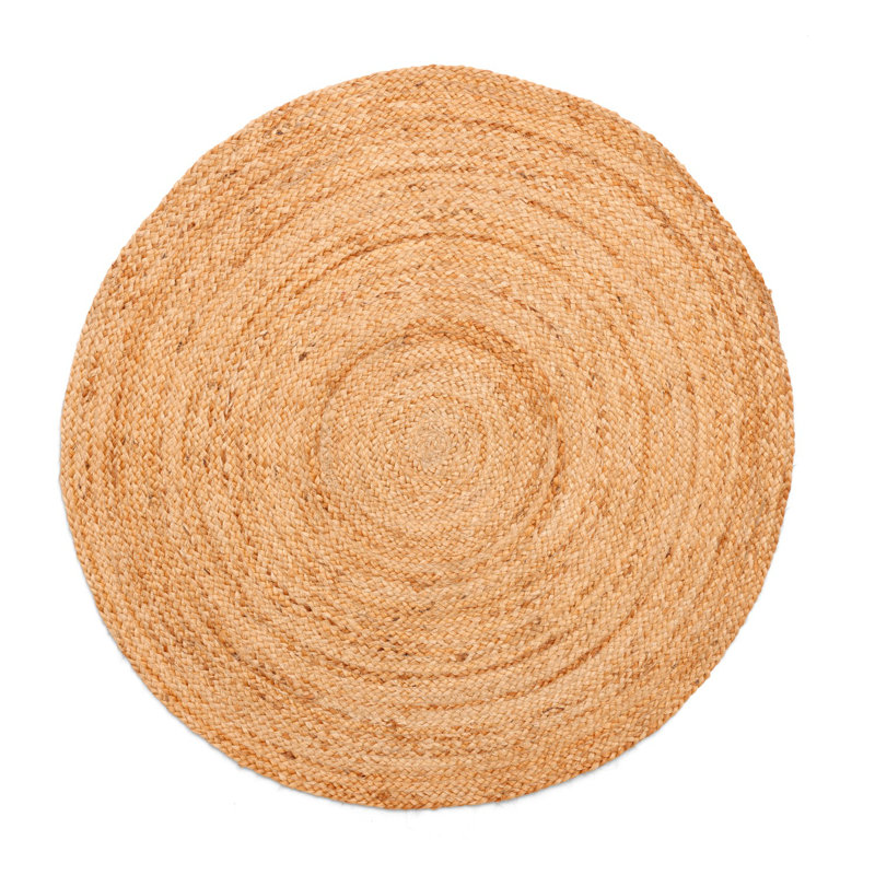 Juna Solid Colour Hand Woven Hand Knotted Natur Area Rug, Round 100cm