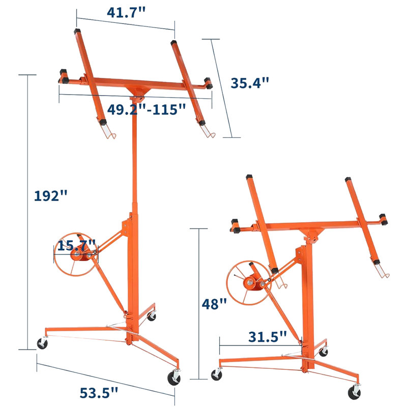 Élévateur de panneau de gypse robuste de 16 pi avec bras télescopique réglable, vérin de cloison sèche à roulettes d'une capacité de 150 lb avec roues verrouillables