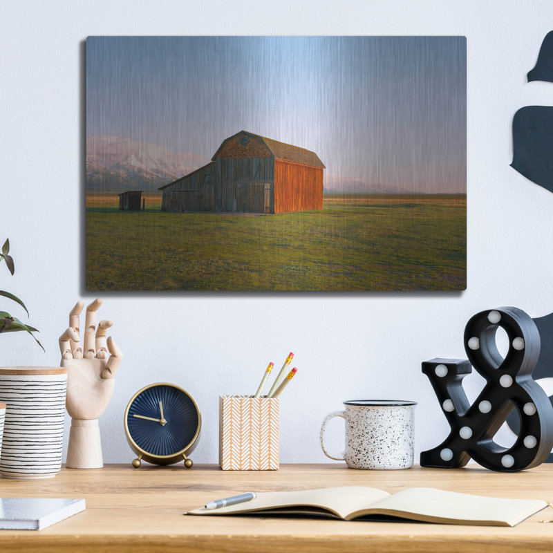 «The Ol 'Barn» par Sol Rapson, art mural en métal, H 12 po x l 16 po