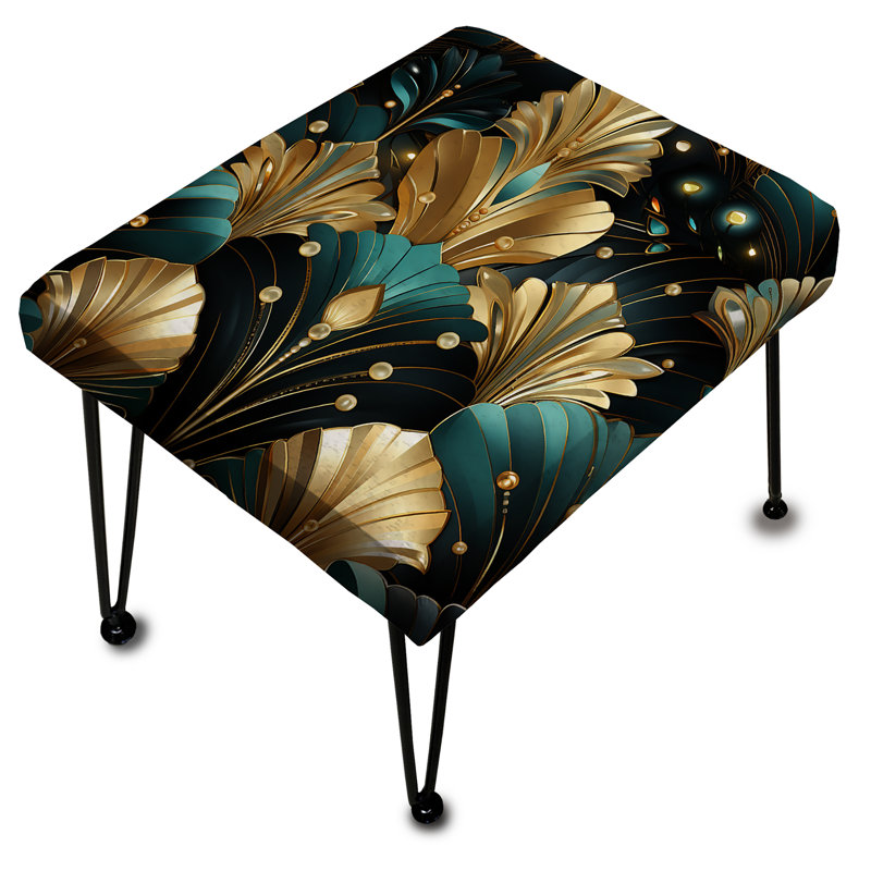 Or riche et émeraude motif art déco glam - repose-pieds rectangulaire damassé