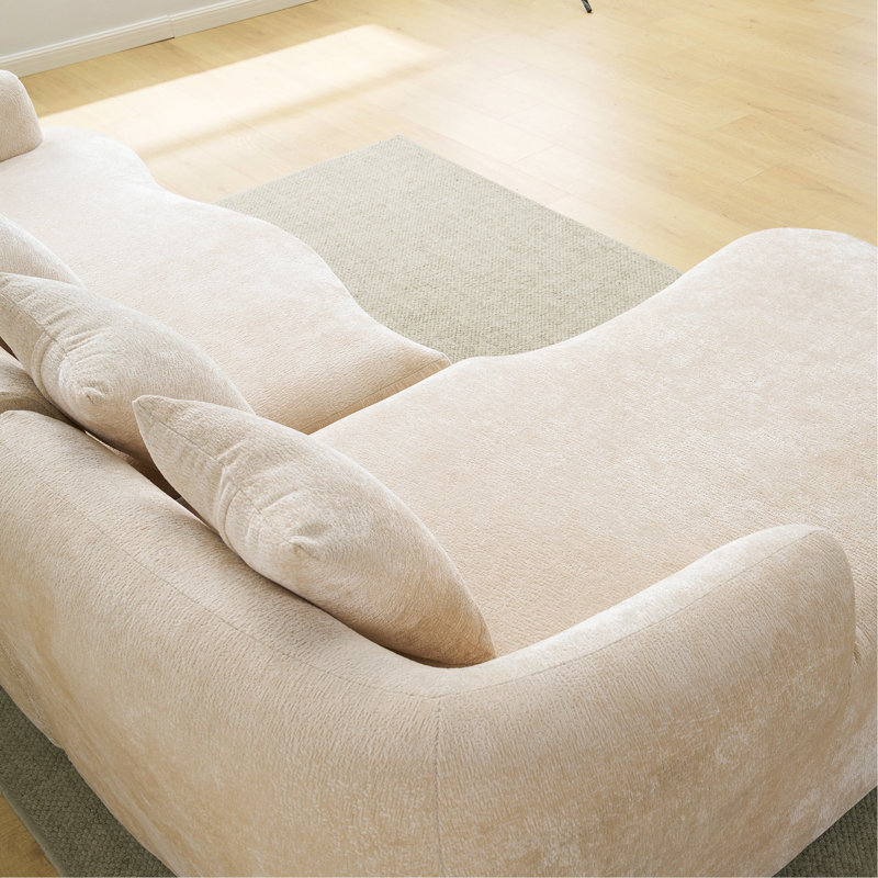 Canapé modulaire en L à compression complète avec méridienne incurvée, canapé modulaire en chenille beige, haute densité pour le salon en appartement