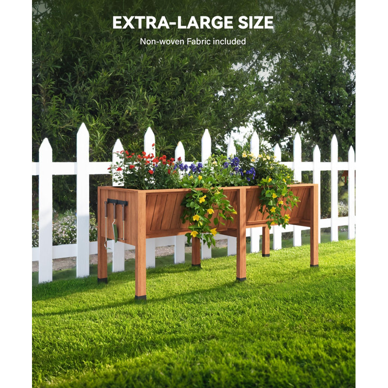 Wood Raised Garden Bed, Brown, 77cm H x 66cm W x 183cm D
