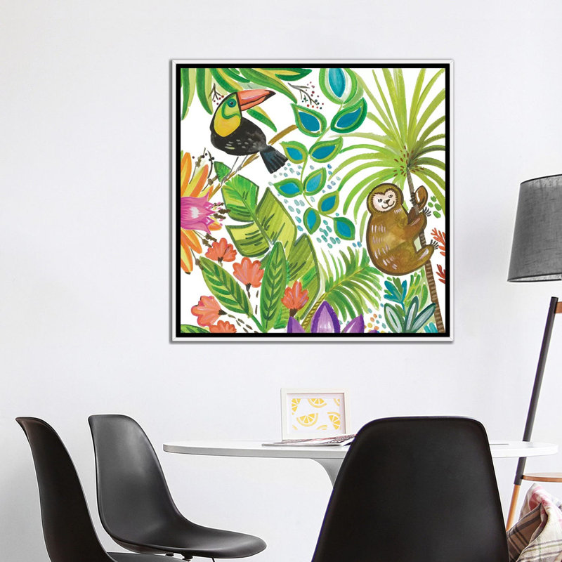 Art tropical encadré, H 37 po x l 37 po x P 1,5 po, Toile blanche encadrée