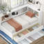 Lit de jour simple avec deux tiroirs de rangement, armoires de rangement et ports USB, blanc