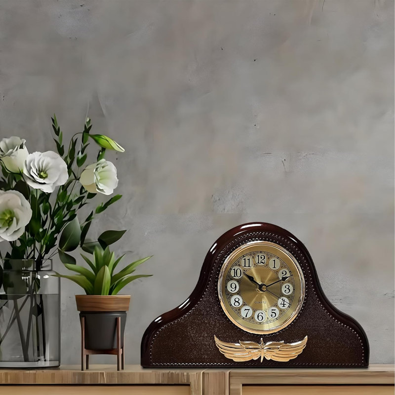 Analog Electric Tabletop Clock Dark Brown Wood
