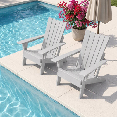Set of 2 Folding Adirondack Chairs, All-Weather HDPE with Wide Armrests for Patio, Deck, Garden