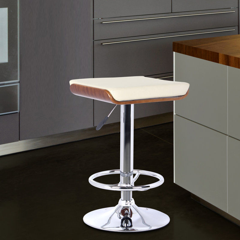 Swivel Upholstered Adjustable Height Counter Stool with Solid Wood Frame, Cream