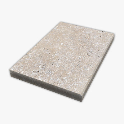Ivory Tumbled 16x24 Travertine Extra Thick Modern Edge Coping