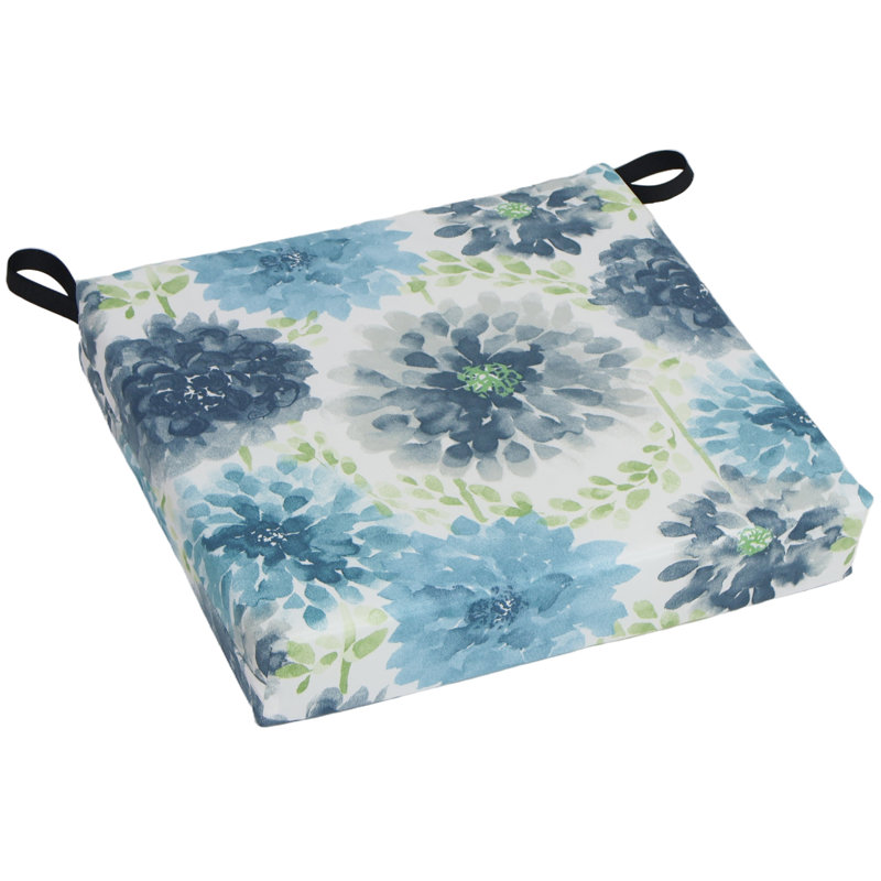 20-Inch By 19-Inch Outdoor Chair Cushion, White/Blue/Gardenia Cool Floral
