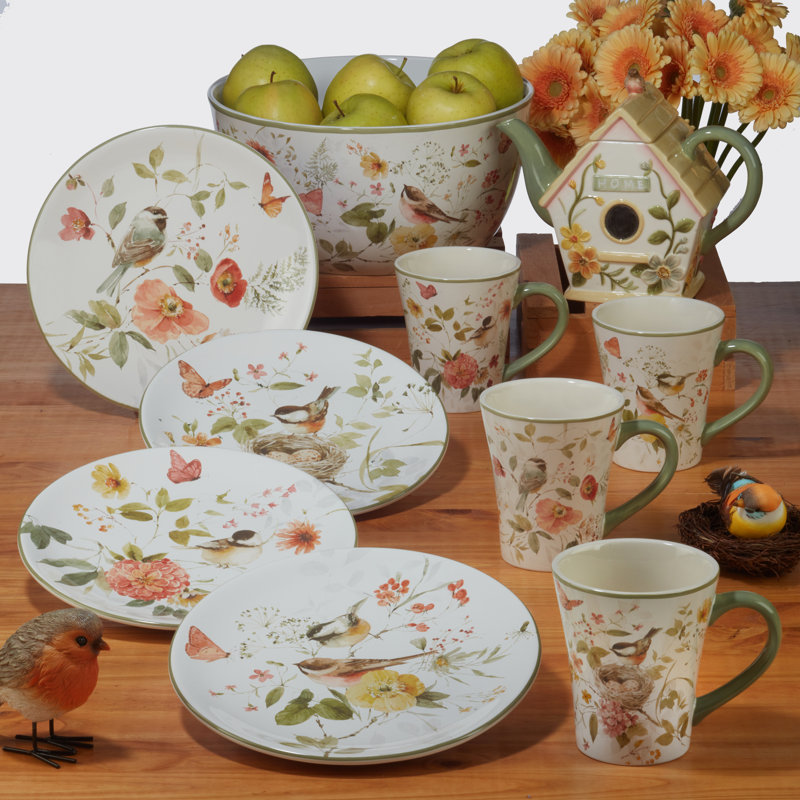 Nature's Song Ceramic Floral 16-Piece Dinnerware Set