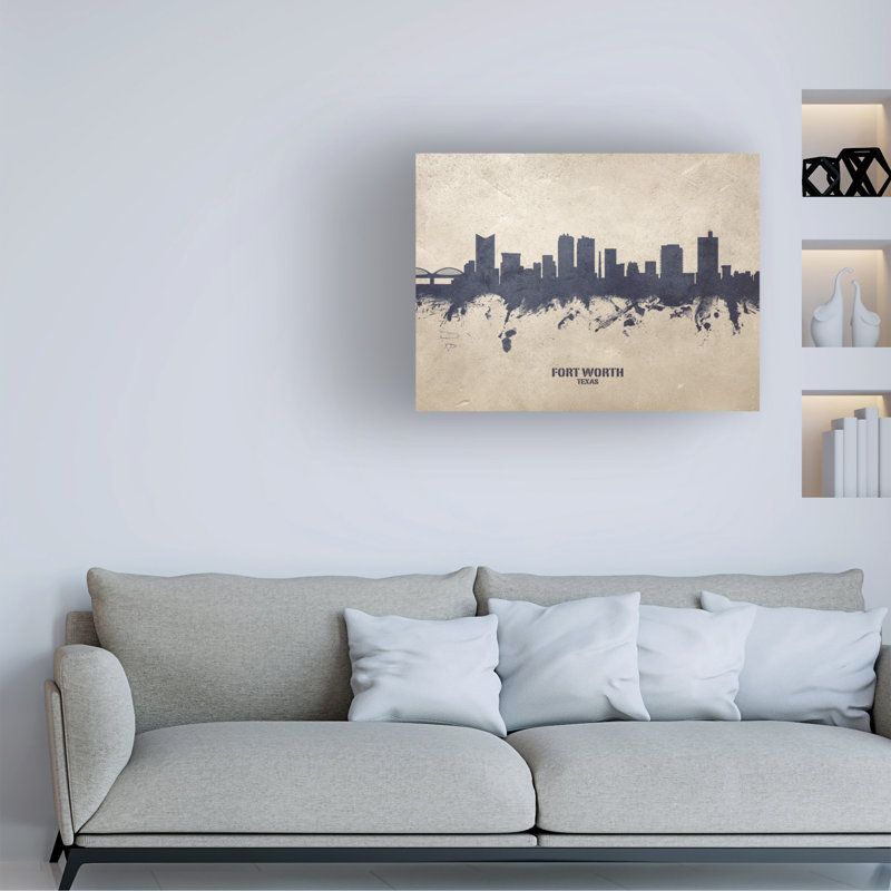 «Fort Worth Texas Skyline Concrete» par Michael Tompsett, impression sur toile tendue, H 24 po x l 32 po x P 2 po