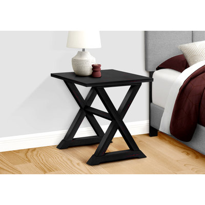 Table d'appoint décorative, 24 po de largeur, base à tréteaux croisés, bois massif brun foncé