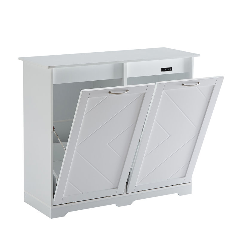 Armoire poubelle double inclinable avec contrôle des odeurs, poubelle de cuisine cachée et bac de recyclage avec désodorisant à ion négatif et ozone, capacité de 10 gallons, armoire à déchets autoportante blanche