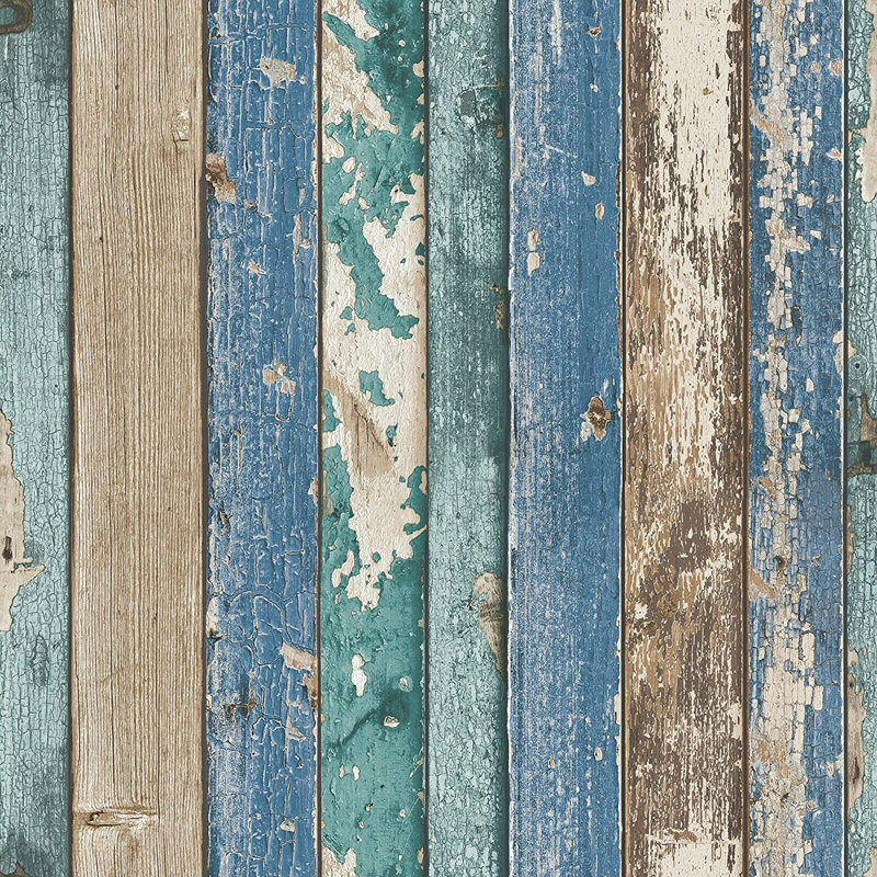 Erma Blue Wood & Shiplap Wallpaper 10m x 53cm Texture Distressed Roll
