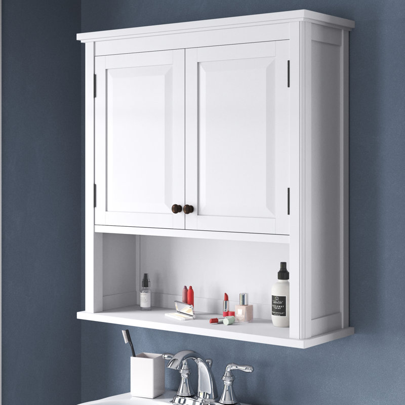 Dorset 27"W x 29"H Wall Mounted Bath Storage Cabinet with Two Doors and Open Shelf