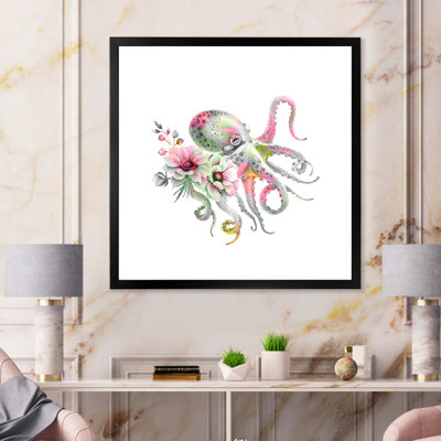 " Octopus With A Bouquetof Delicate Flowers " Painting Print