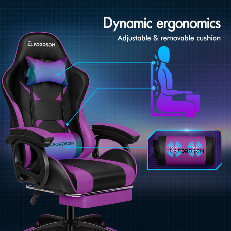 Metro Lane Gaming Chair with Headrest, Purple/Black