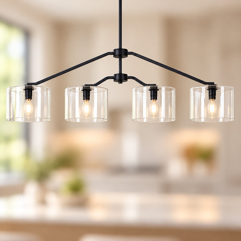 Modern Contemporary Black 4-Light Large Linear Glass Chandelier 47inch Kitchen Island Pendant