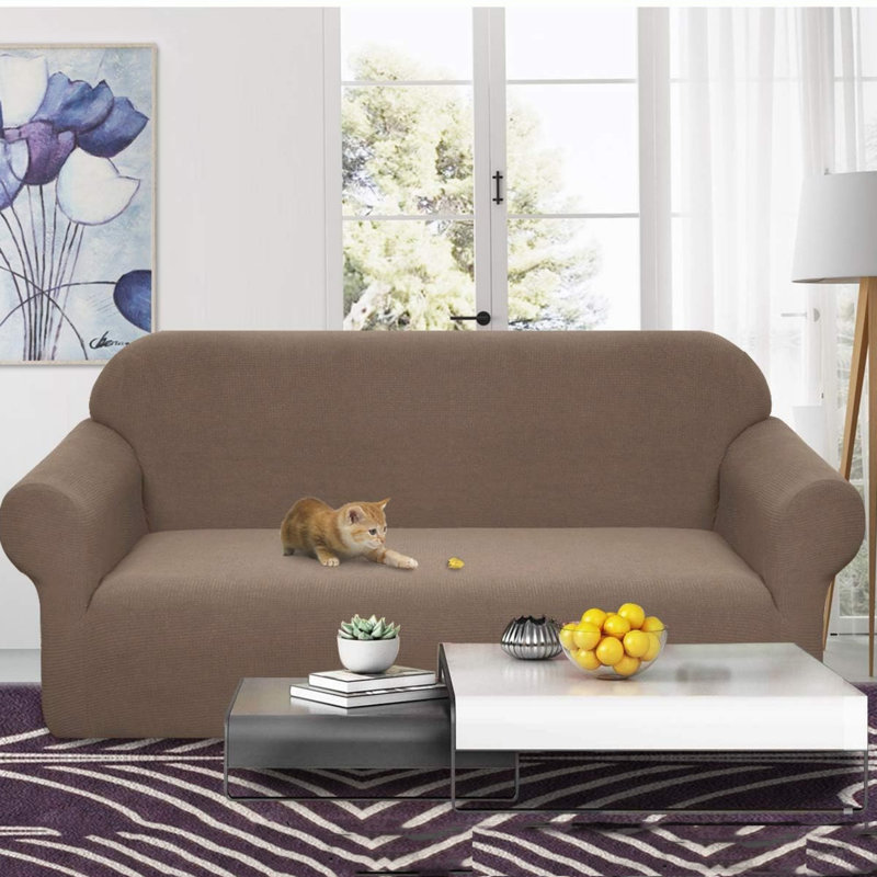 Box Cushion Sofa Slipcover, Brown
