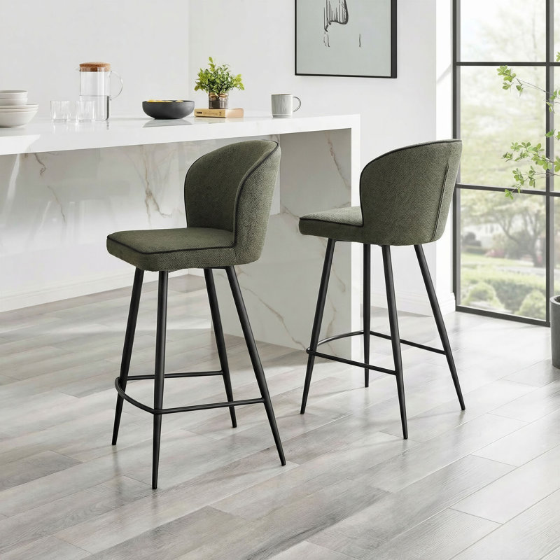 Ansel Breakfast Bar Stool - Luxury Fabric Upholstered Sleek Modern Design, Grey