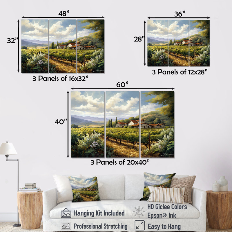 «Vineyard Charm Landscape I», ensemble d'art mural Vineyard, Toile tendue, H 40 po x l 60 po