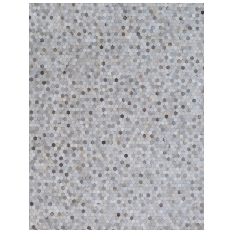 Mosaic Leather Cowhide Geometric Area Rug in Silver