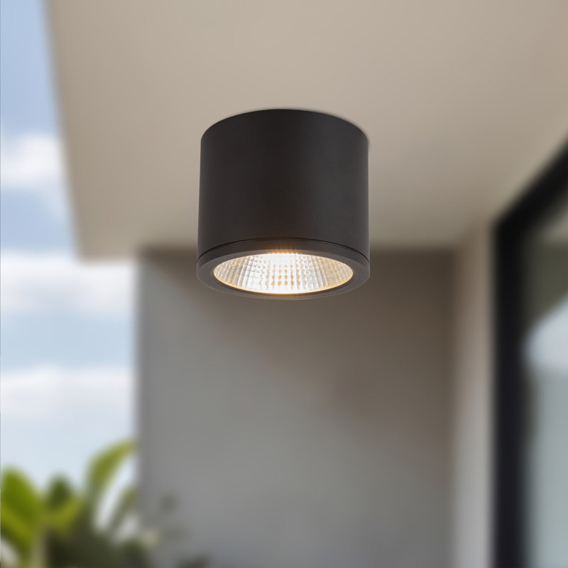 Plafonnier extérieur DEL noir Nordic 4 po (5 po de diamètre), Noir, H 4 po x l 5 po x P 5 po