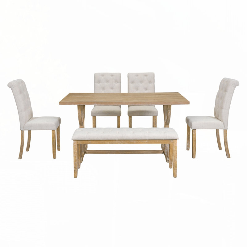 Ensemble de table de salle à manger 6 pièces Trexm, Bois naturel délavé