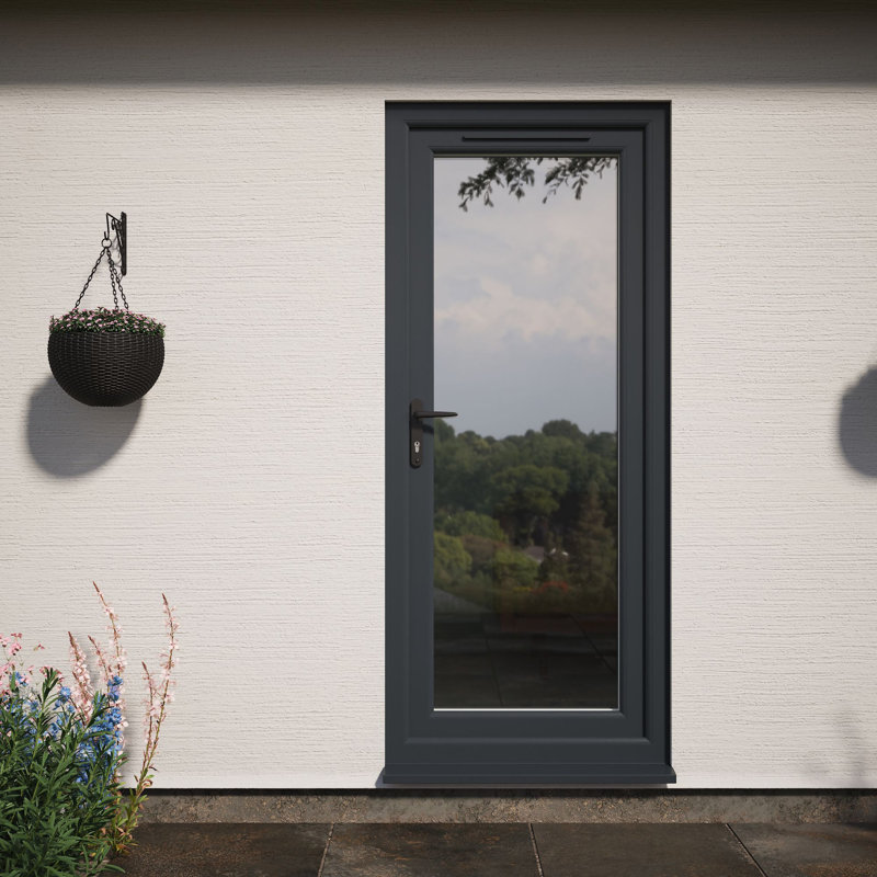 Crystal Direct Clear Glass Finish Polyvinyl Chloride (PVC) Prehung Door, Grey/White, 840mm x 2090mm, Right 