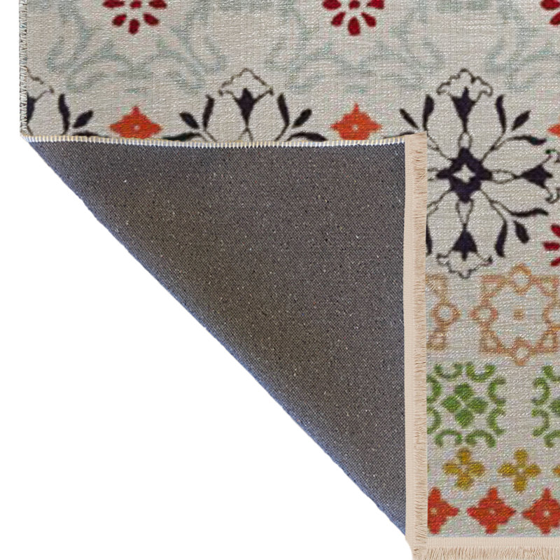 Tapis décoratif floral multicolore à motif floral frangé, Tapis de couloir 3 pi 3,37 po x 9 pi 10,11 po