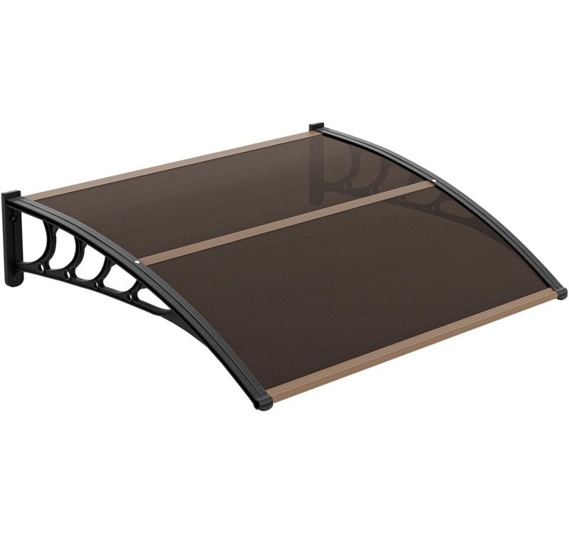 ZACOO 120cm W x 80cm D Polycarbonate Cover Retractable Patio Awning, Brown
