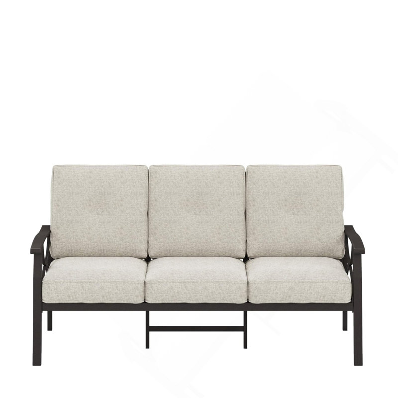 70 Inches All-Weather Metal 3-Seat Patio Sofa With Cushions, Beige