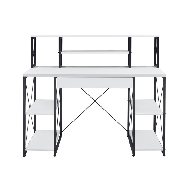 Bureau d'écriture avec un tiroir et 8 compartiments ouverts (sans les chaises de bureau), Blanc