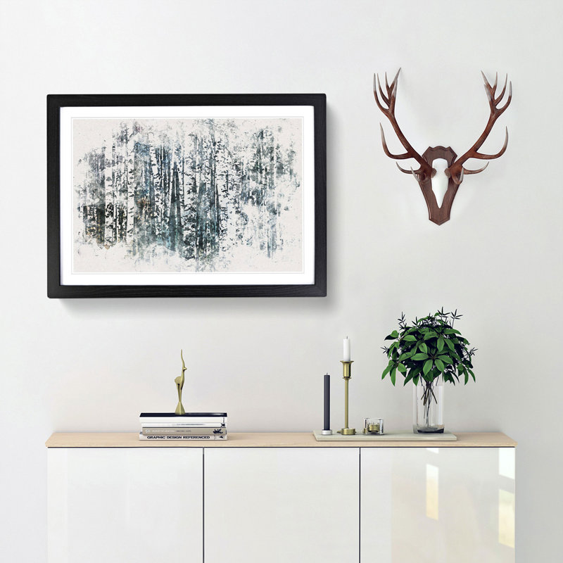 A Birch Tree Forest - Picture Frame Painting Print, 24cm H x 33cm W x 2cm D, Black Framed