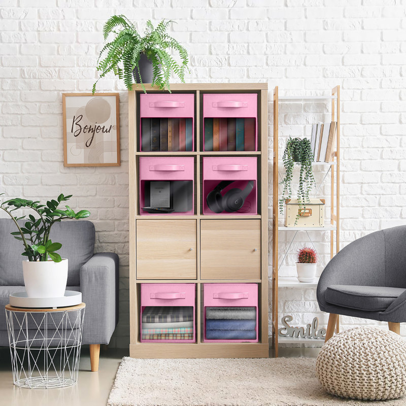 Grand bac de rangement 13 "avec fenêtre transparente Sorbus - paquet de 6, organisateurs de tissu pliables, rose pastel