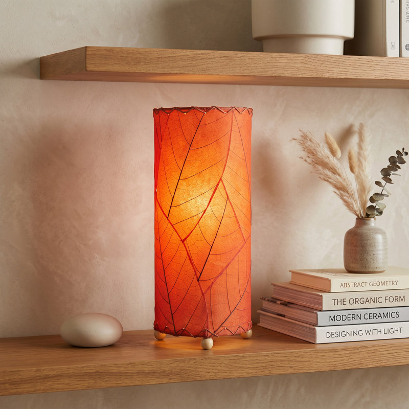 12 Inch Cocoa Leaf Cylinder Table Lamp Red, Red