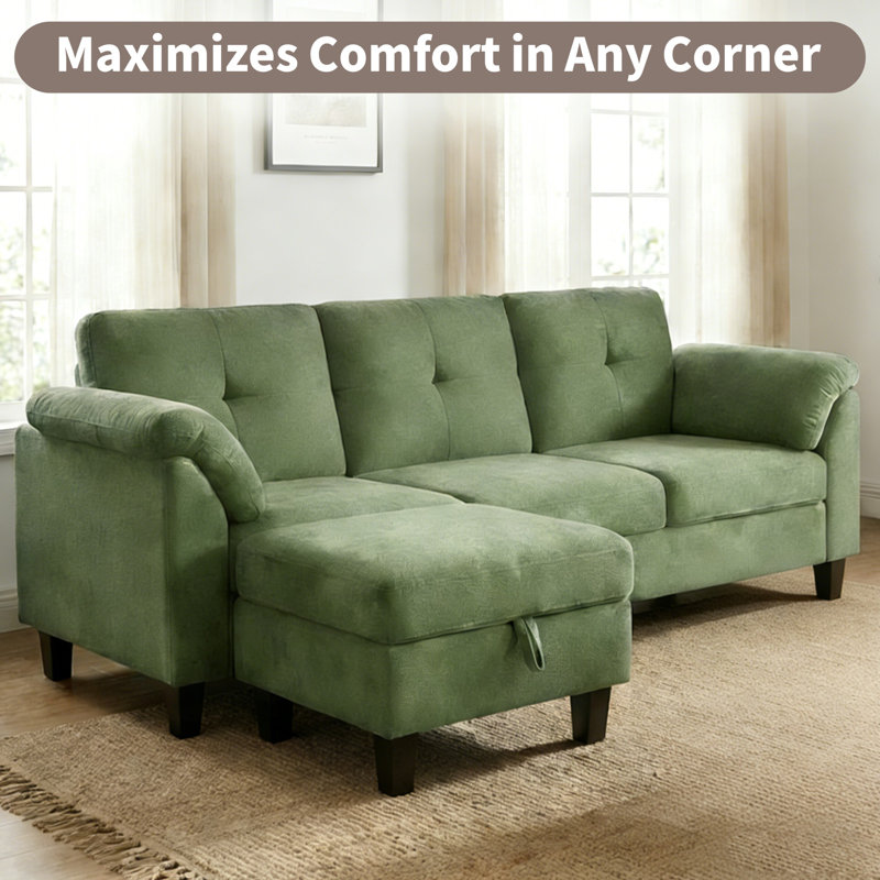 76.4'' Modern 3-Seat Sectional Sofa With Arm Pillows, Convertible Chaise Lounge, Soft Upholstered Couch For Living Room