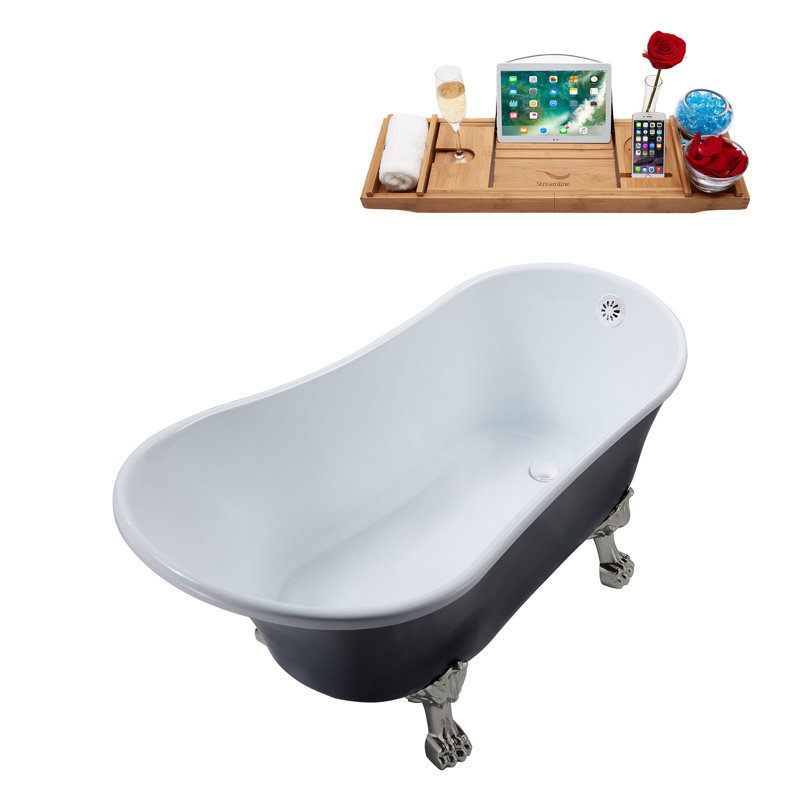 1399.5mm x 680.7mm Soaking Acrylic Bathtub, Glossy White, Brushed Nickel