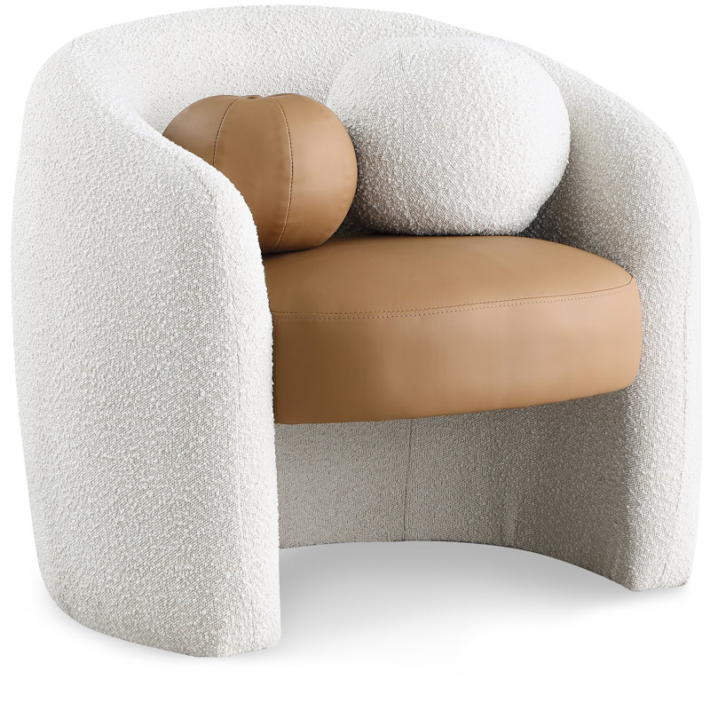 Acadia Cream Boucle Fabric Accent Chair, Cognac Vegan Leather