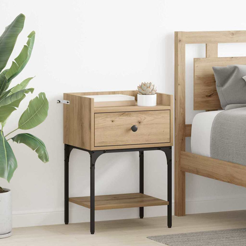 40cm W Manufactured Wood Bedside Table, Artisan Oak