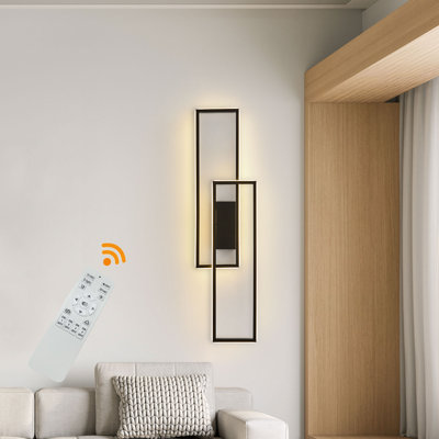 Black Modern LED Wall Lamp 25W 2000LM Dimmable Wall Sconce with Remote Control 3000‑6500K Color Temperature Adjustable Wall Mount Light 95‑265V Wide Voltage Aluminum Wall Light for Bedroom Living Room Hallway Hotel Cafe