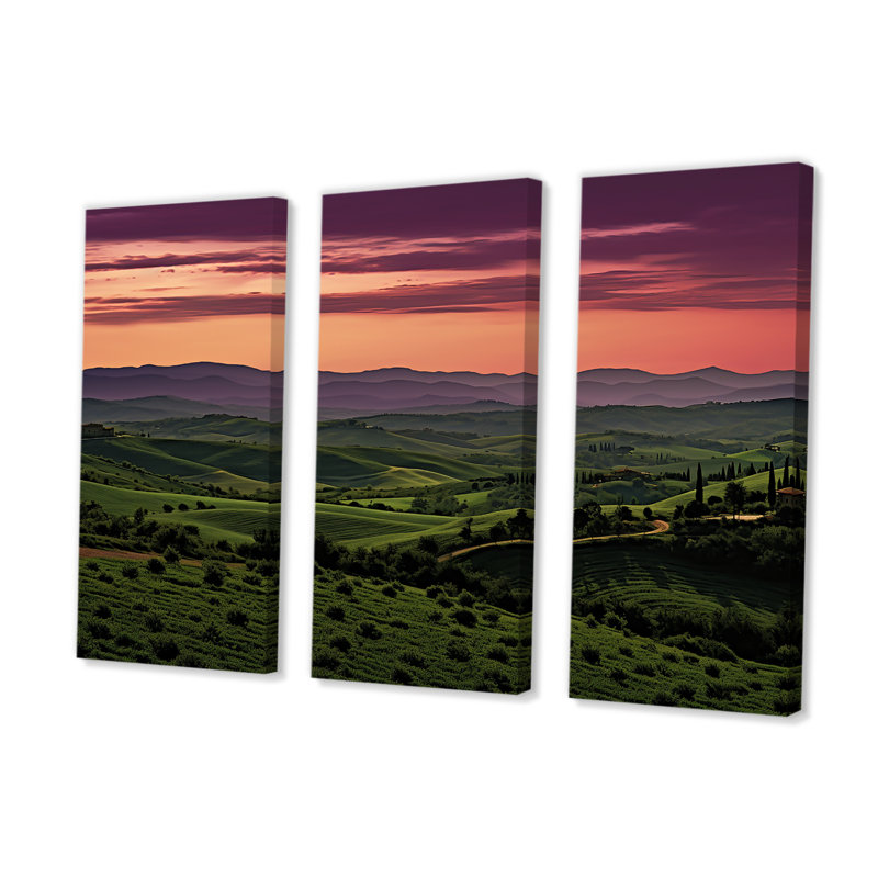 Toscane Twilight - ensemble de décoration murale vin, Toile tendue, H 40 po x l 60 po x P 1 po