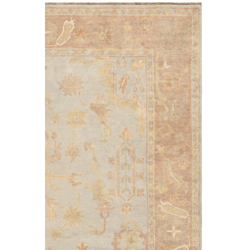 Oushak Oriental Hand-Knotted Wool Soft Green/Rust Area Rug, Rectangle 8' x 10'