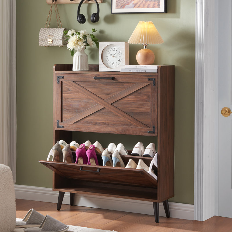 Armoire de rangement pour chaussures Chea avec tablettes réglables, 2, Brun