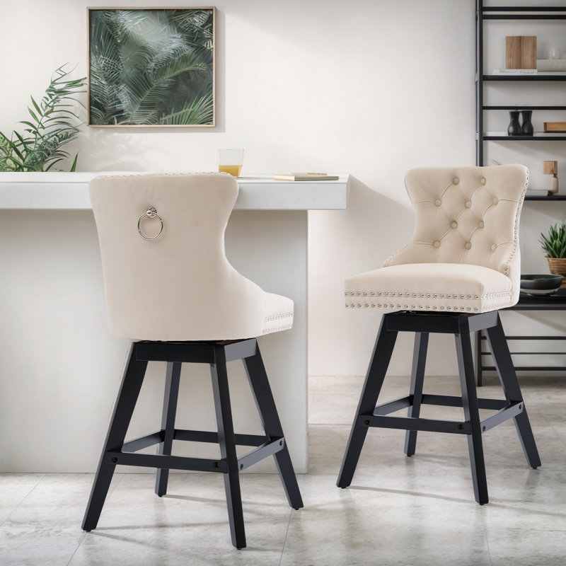 Swivel Upholstered Counter Stool(Set Of 2), Beige
