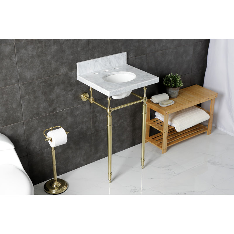 Kingston Brass Edwardian 19-Inch Carrara Marble Console Sink with Brass Legs (8-Inch, 3-Hole), White Gold, 8" Centers