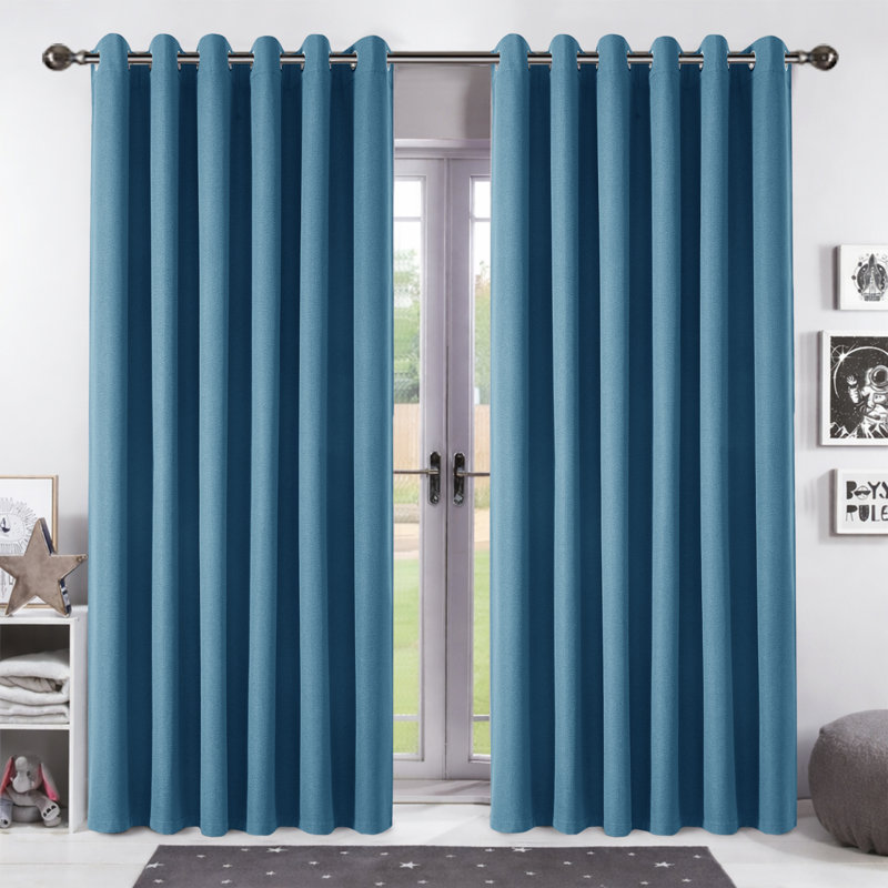 Aspire Homeware Linen 100% Blackout Curtain Pair for Maximum Privacy and Light Control, Blue, 228cm Width x 228cm Drop