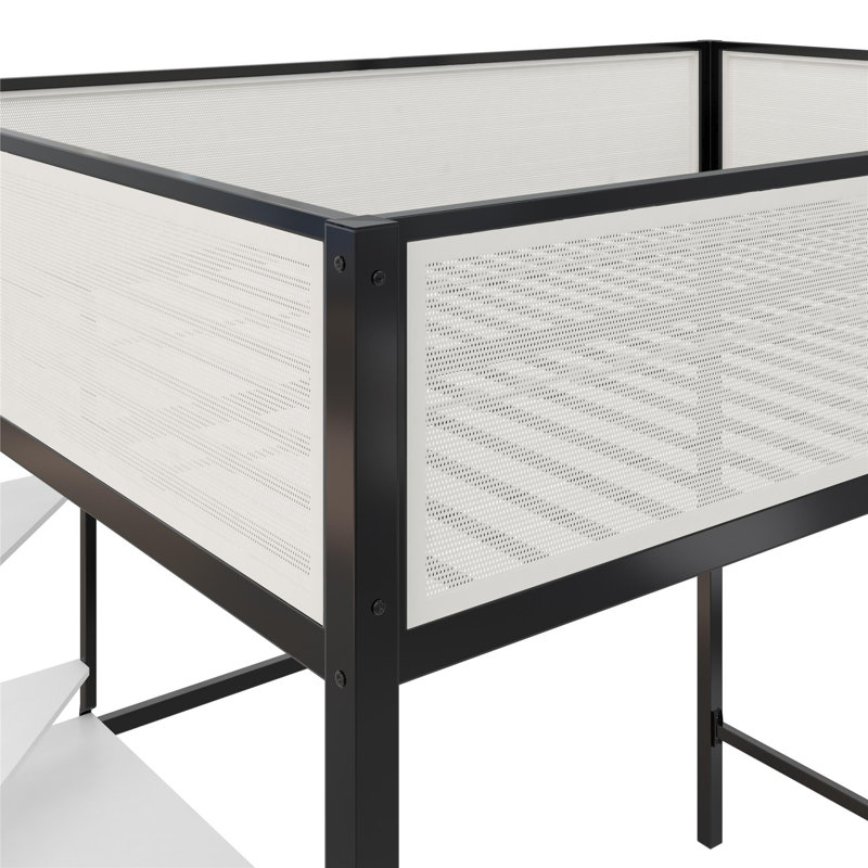 Lit mezzanine double avec bureau et tablettes, Lit double