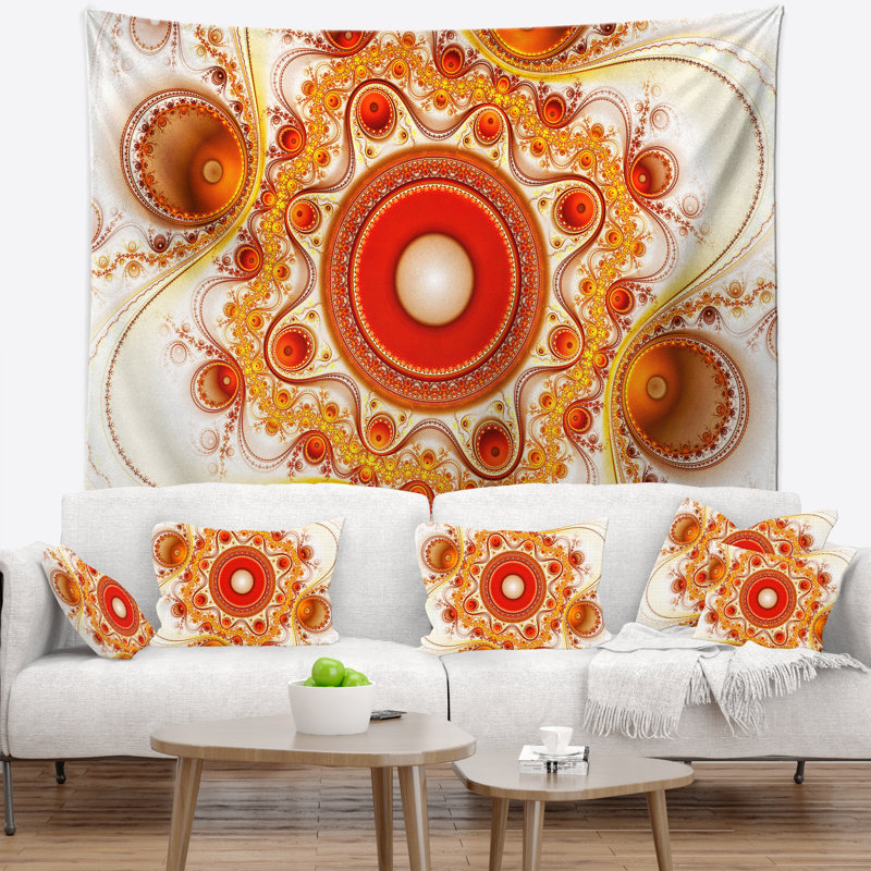 Motif fractal orange abstrait avec cercles tapisserie, H 32 po x l 39 po