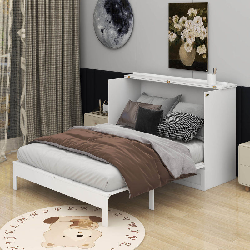 Lit escamotable double avec tiroirs, Blanc